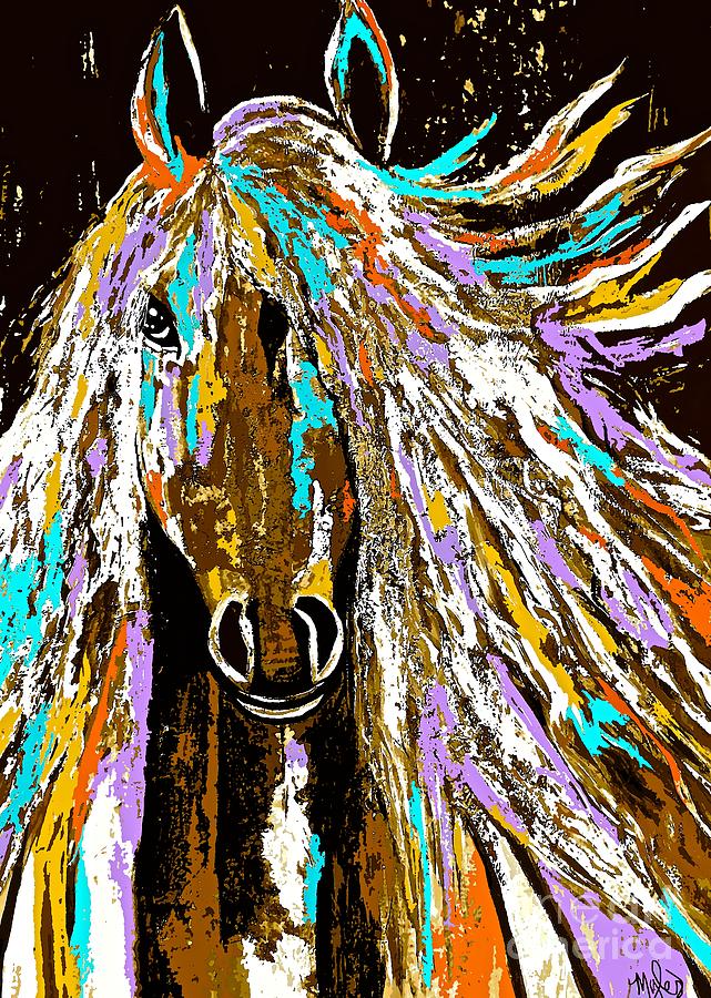 Abstract Painting - Horse Abstract Brown and Blue by Saundra Myles
