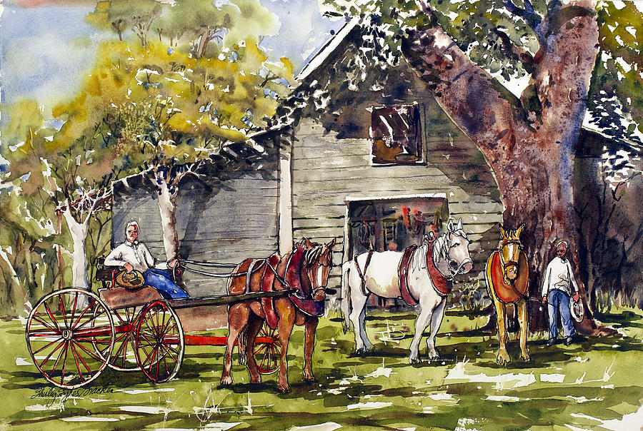 Horse Painting - Horse and Buggy by Shirley Sykes Bracken