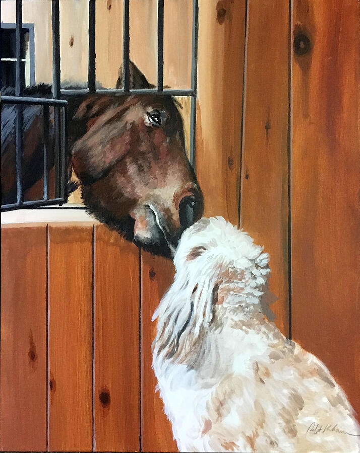 Horse And Dog Painting by Robert Korhonen Horse And Dog Painting by Robert Korhonen