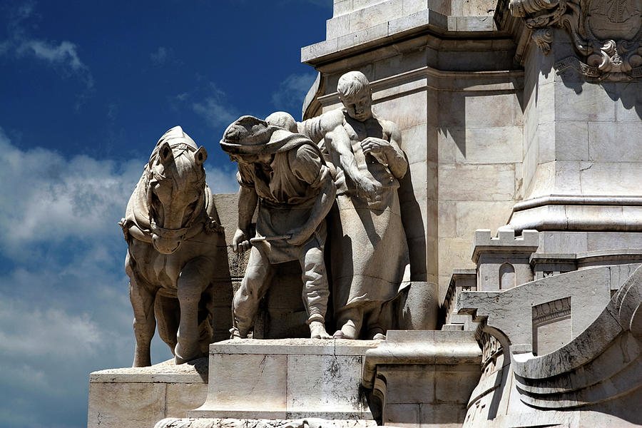 Lisbon Photograph - Horse and Men Against Blue Sky, Marquis de Pombal Monument by Lorraine Devon Wilke