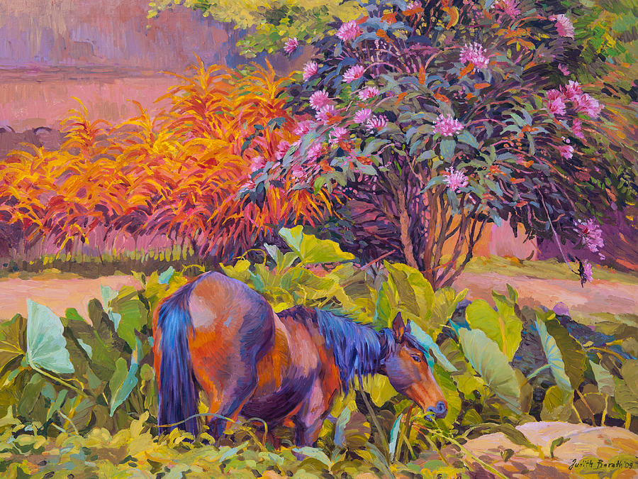 Horse at Hiva Oa Island Painting by Judith Barath