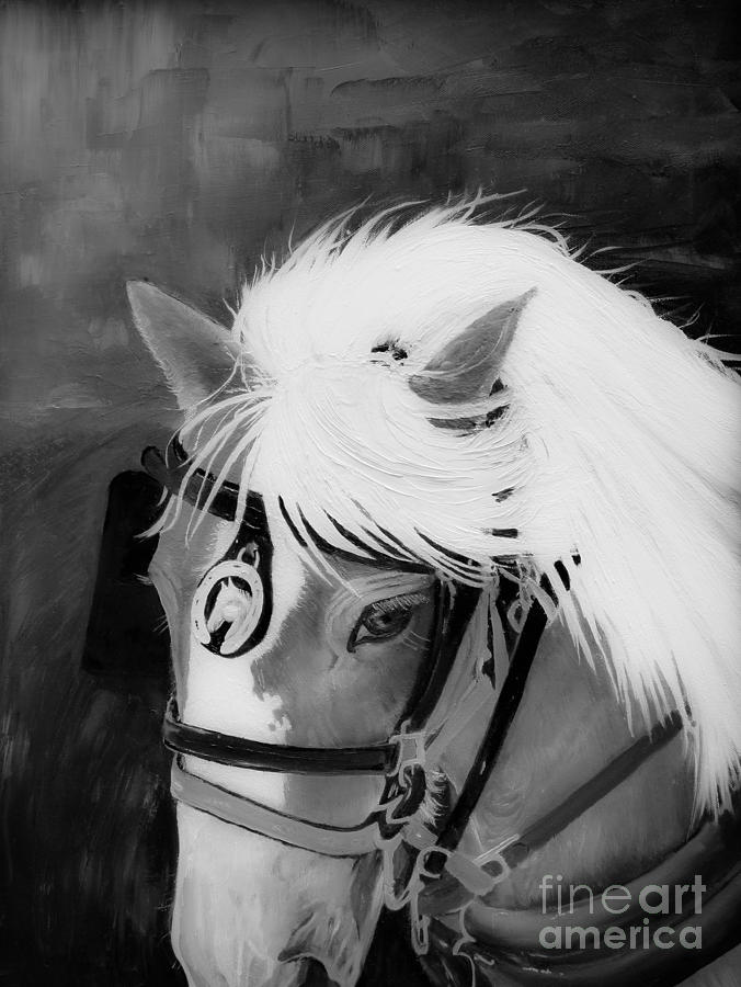 Amos- Black and White Horse - Adams Rib Painting by Jan Dappen