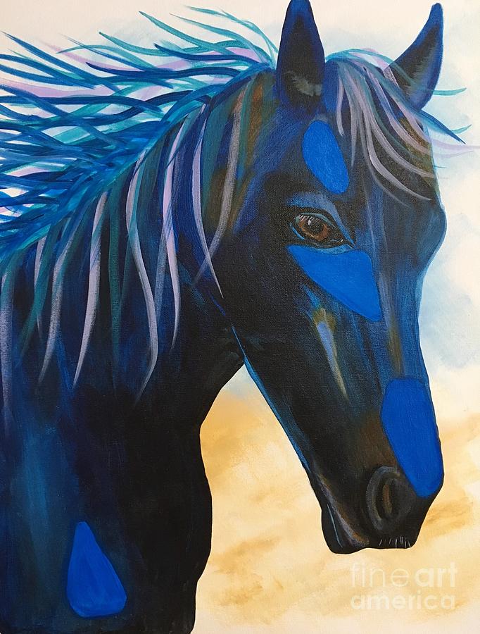 Horse Blue Boy Painting by Monika Shepherdson