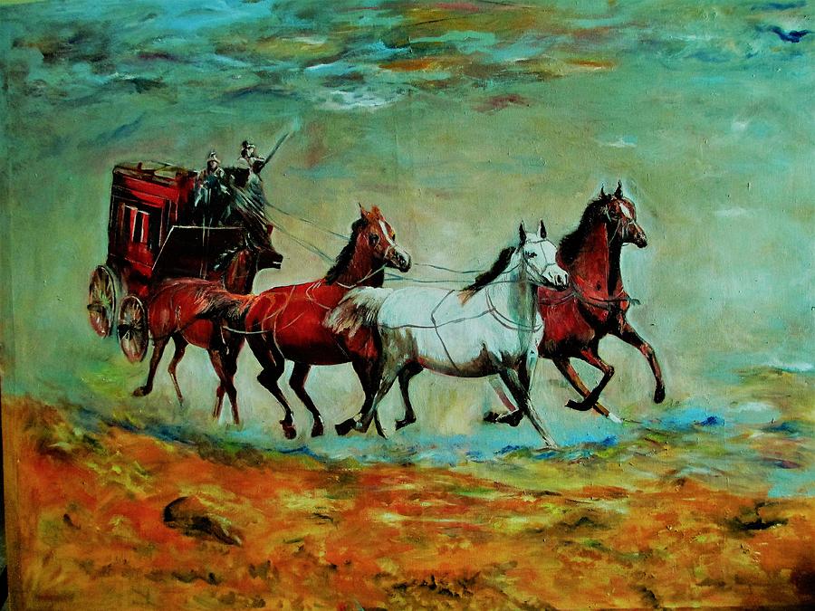 Horse Chariot Painting by Khalid Saeed