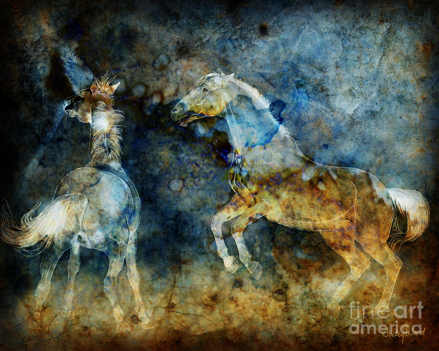 Horse Drama Digital Art by Judy Wood