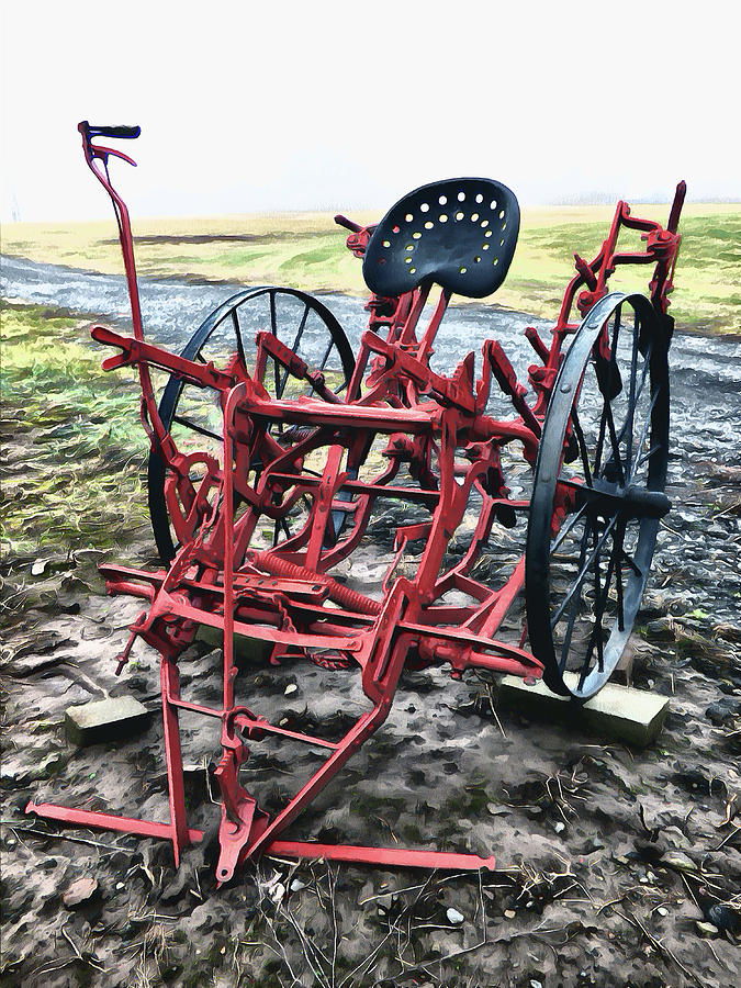 Horse Drawn Riding Cultivator Digital Art by Leslie Montgomery