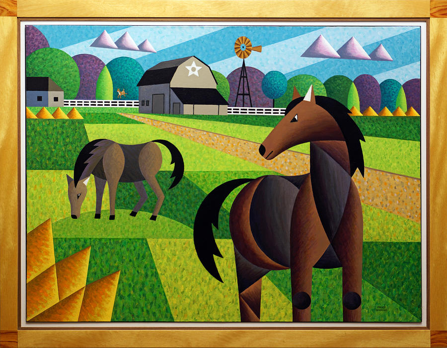 Abstract Painting - Horse Farm-Framed Original SOLD by Bruce Bodden