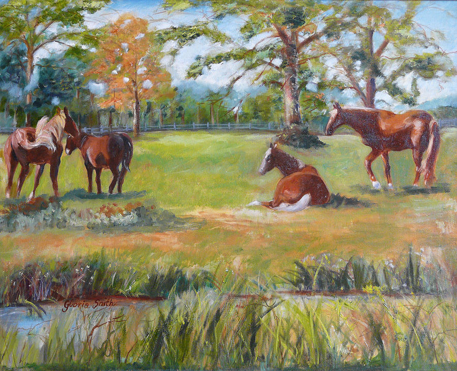 Horse farm in Georgia Painting by Gloria Smith