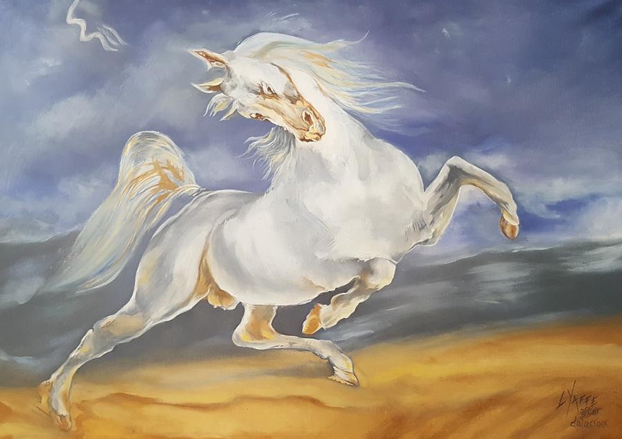 Horse Frightened by Lightning by Loraine Yaffe, after Eugene Delacroix  Painting by Loraine Yaffe