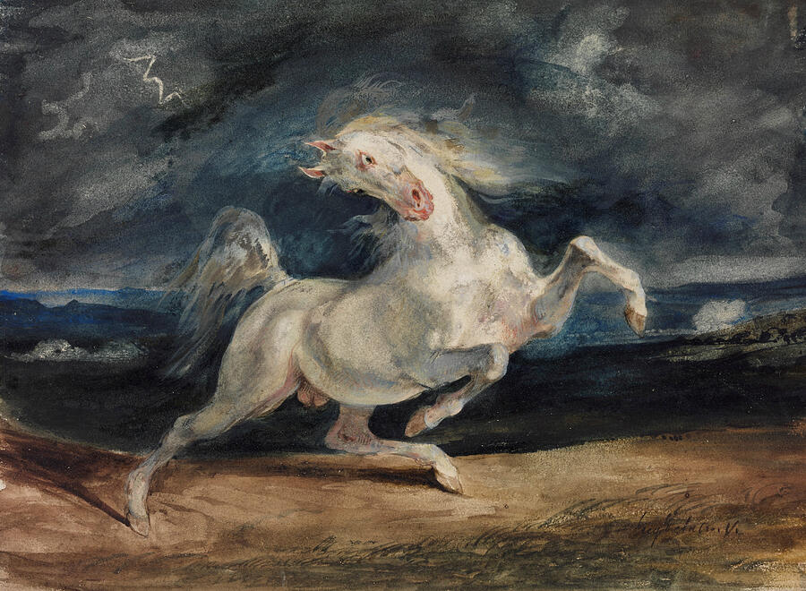 Horse Frightened by Lightning, from 1825-1829 Painting by Eugene Delacroix