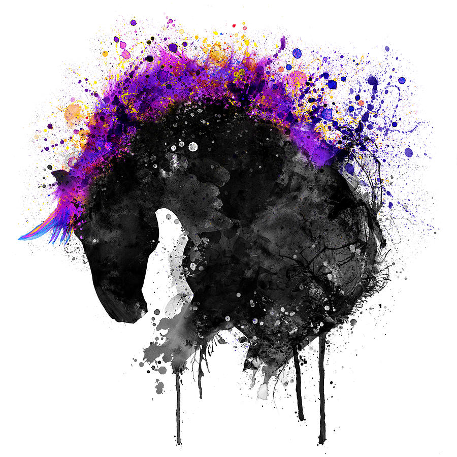 Horse Head Watercolor Silhouette Painting by Marian Voicu