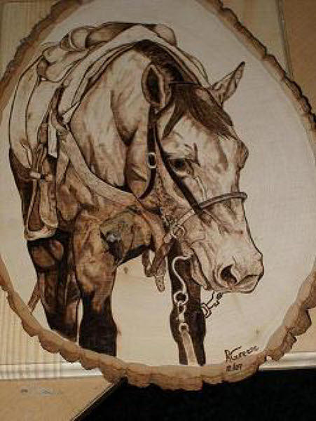 Horse I Pyrography by Ramon Greene