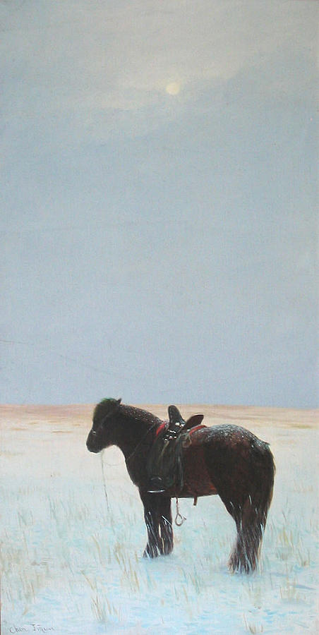 Horse In Snowfield  Painting by Ji-qun Chen