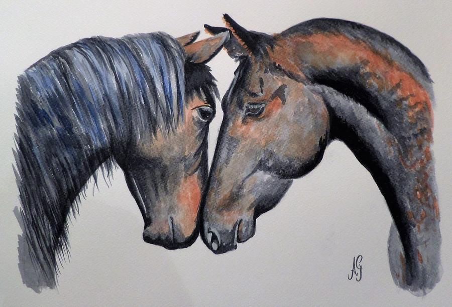 Horse lovers Painting by Anne Gardner