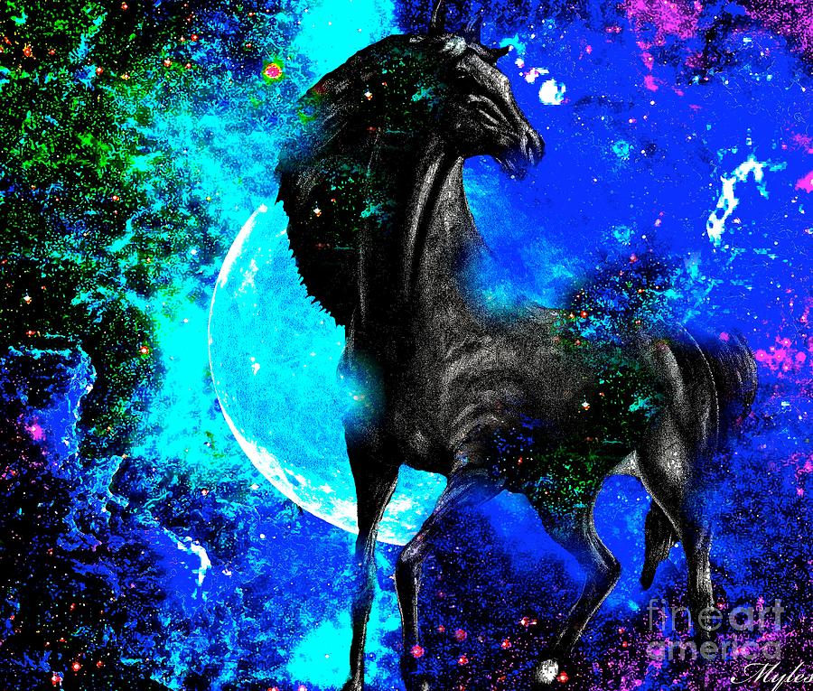 Horse Moon Stars Painting by Saundra Myles