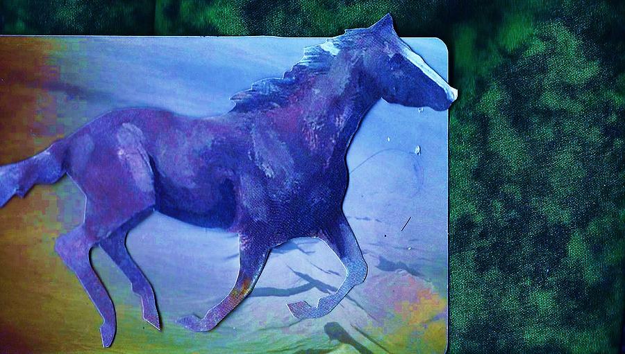 Fantasy Mixed Media - Horse  of Blues Collage by Anne-elizabeth Whiteway