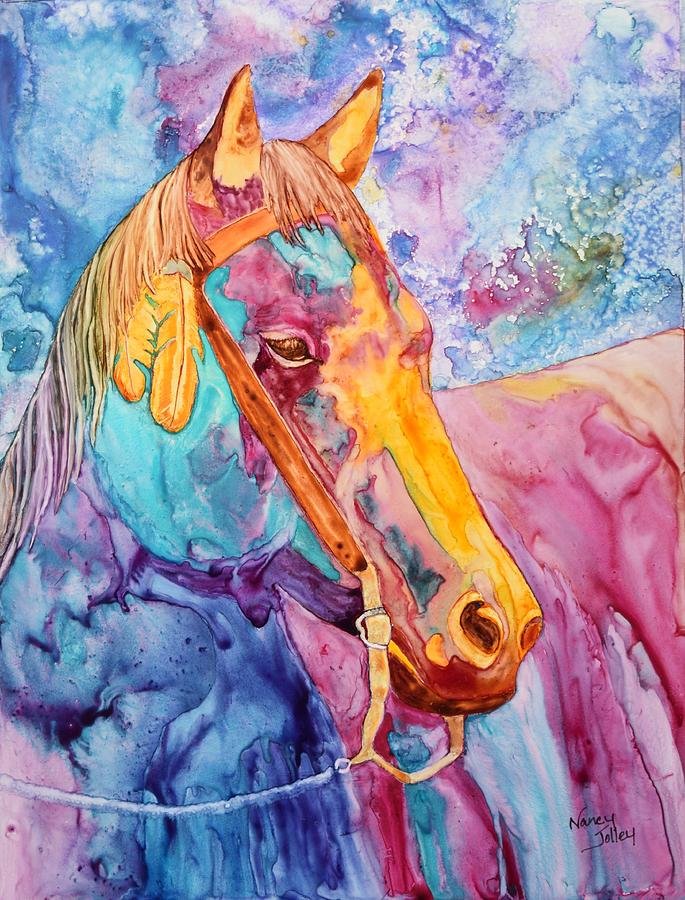 Horse of Many Colors Painting by Nancy Jolley