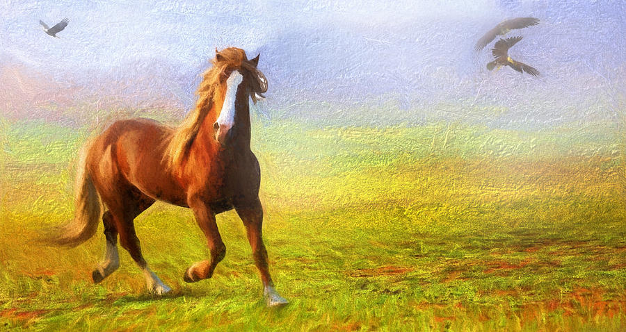 Nature Mixed Media - Horse On The Prairie by Georgiana Romanovna