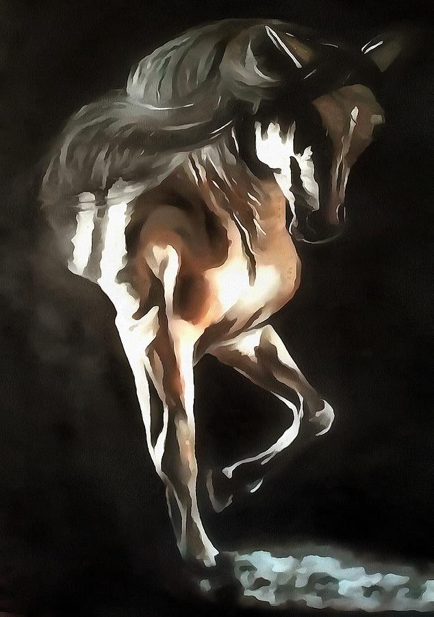 Horse In Flaxen Chestnut Brown On Black Painting