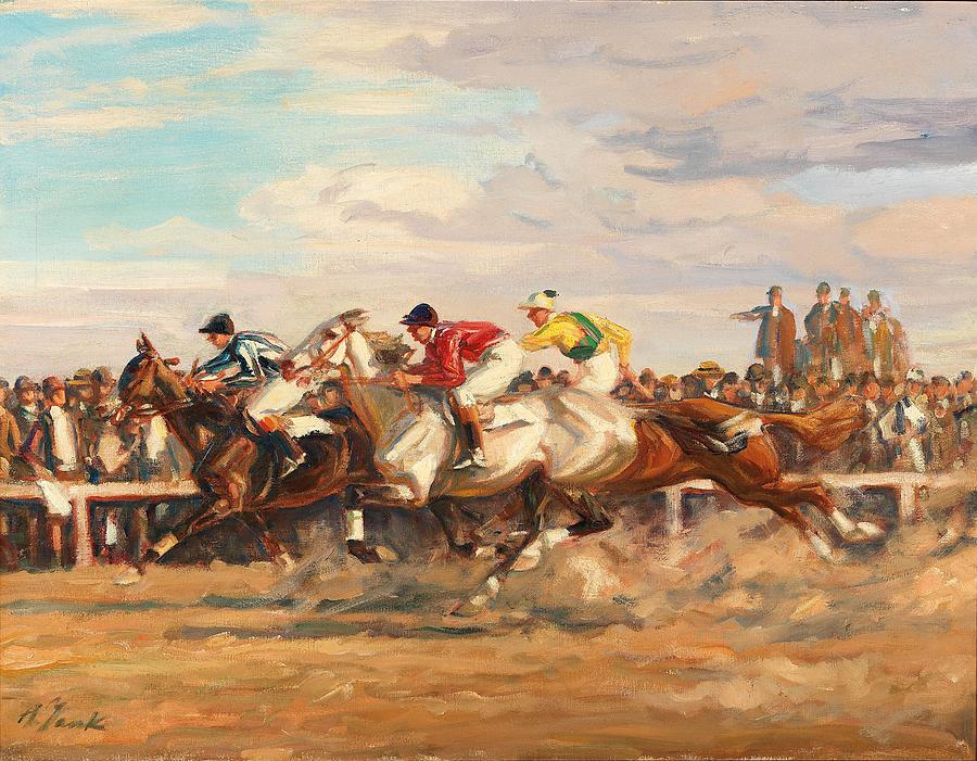 Horse Painting - Horse race by Celestial Images