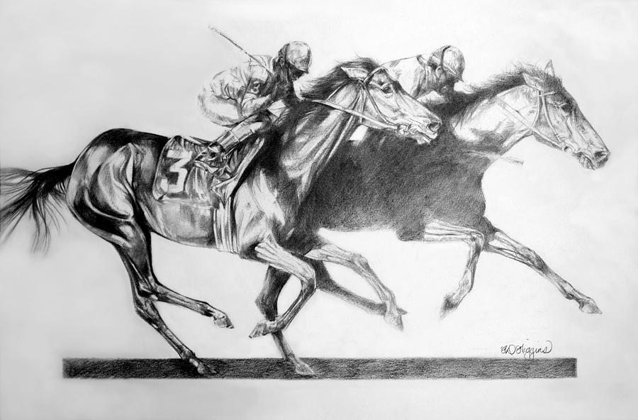 Horse Race Drawing by Derrick Higgins