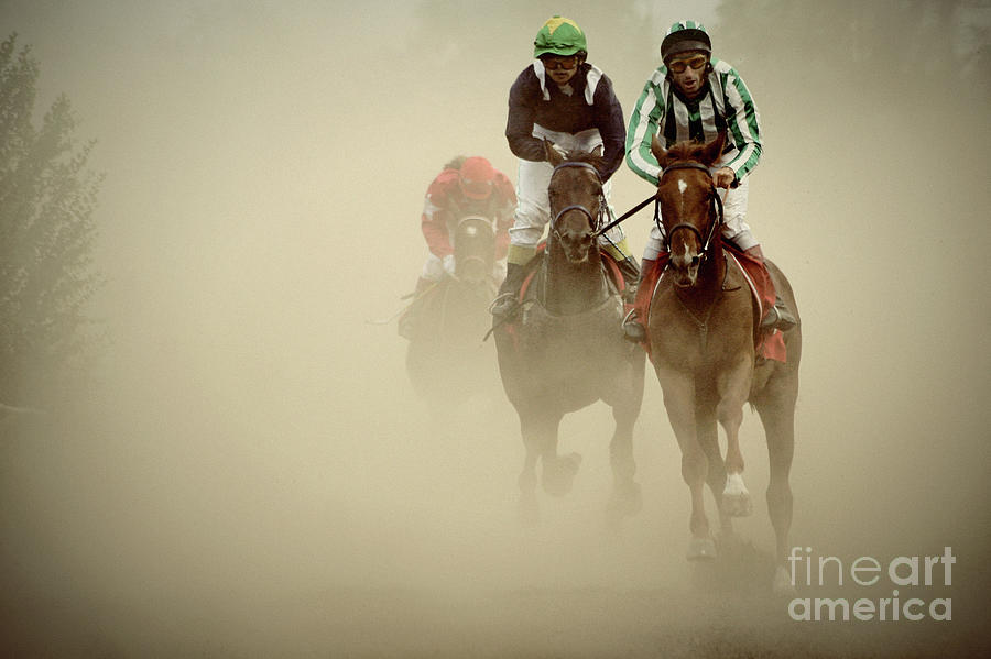 Horse Racing in Dust Photograph by Dimitar Hristov