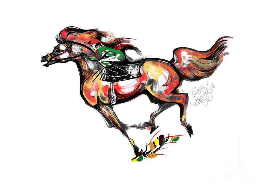 Horse Racing In Fast Colors Mixed Media by Stacey Mayer