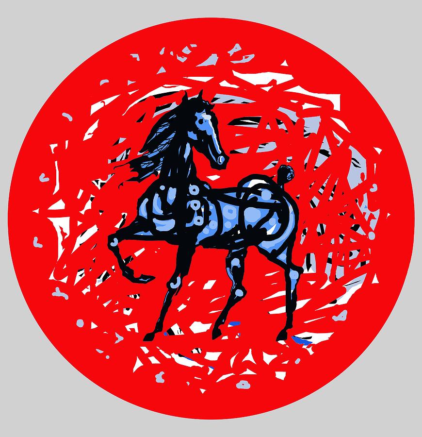 Horse red plate A Digital Art by Mary Armstrong