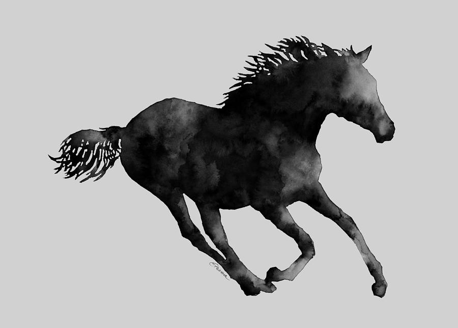 Horse Running In Black And White Painting