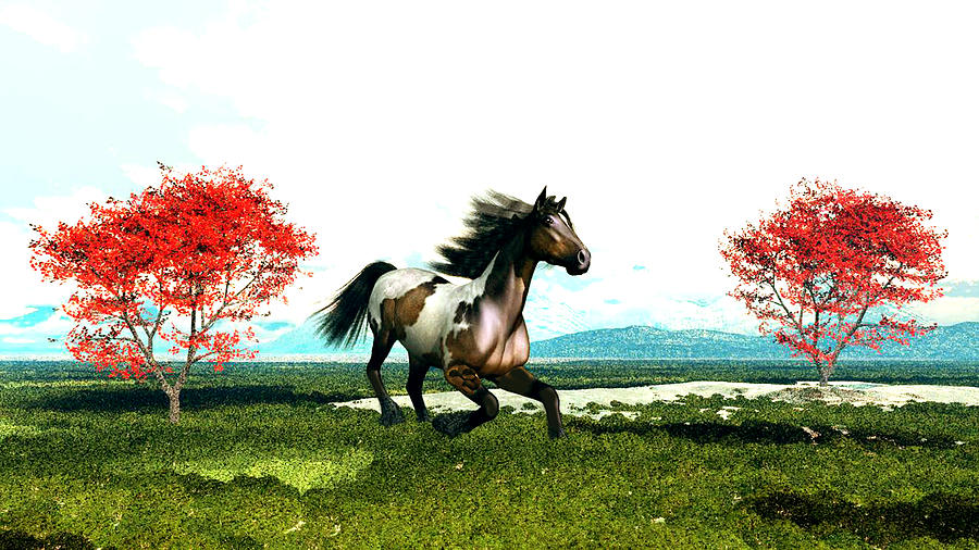 Tree Digital Art - Horse Running by John Junek