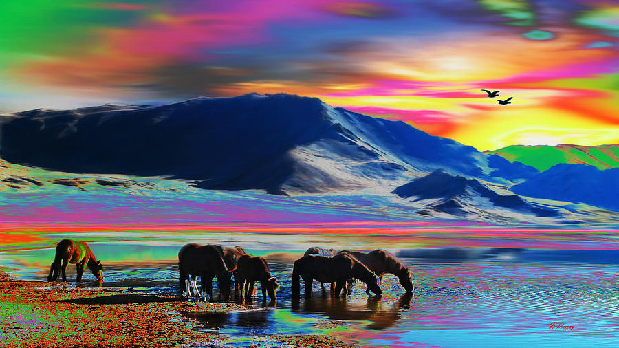 Horse Sunrise Digital Art by Gregory Murray