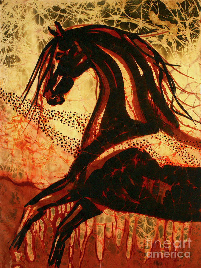 Horse Through Web of Fire Tapestry - Textile by Carol Law Conklin