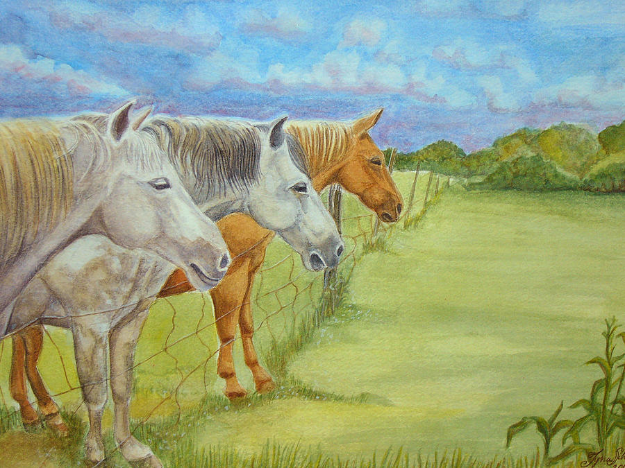 Horse Trio Painting by Tyna Silver