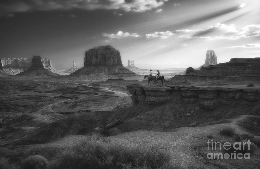 Horsemen at John Fords Point in Black and White Photograph by Priscilla Burgers