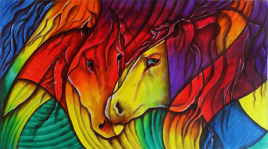 Cool Drawing - Horses Affection Painting Abstract by Asp Arts