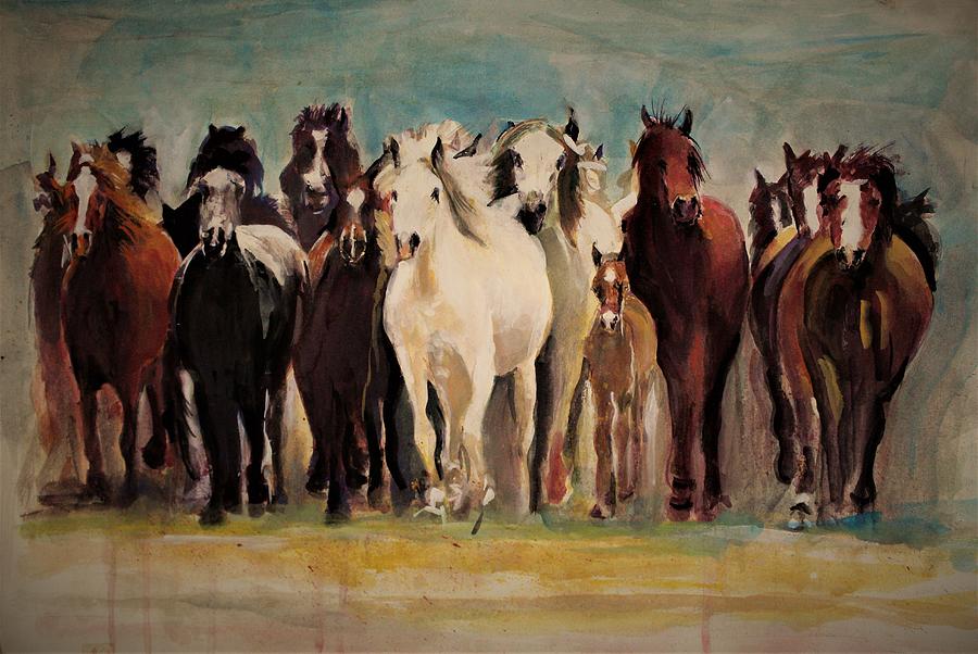 Horses and horses Painting by Khalid Saeed