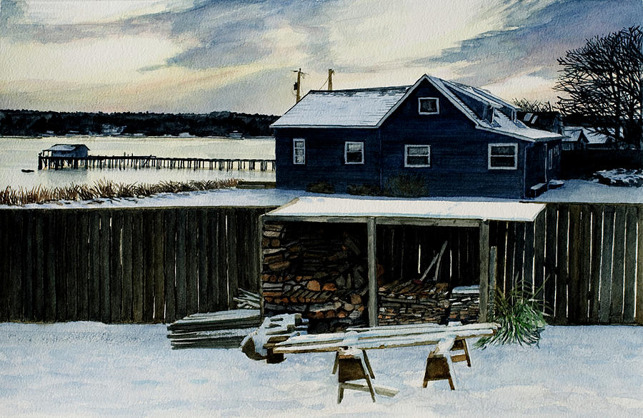Snow Painting - Horses and Woodshed by Perry Woodfin