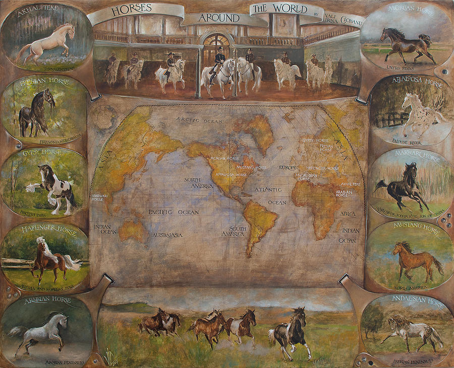 Horses around thr world Painting by Vali Irina Ciobanu