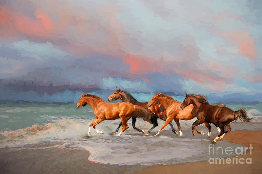 Beach Photograph - Horses at the Beach by Mim White