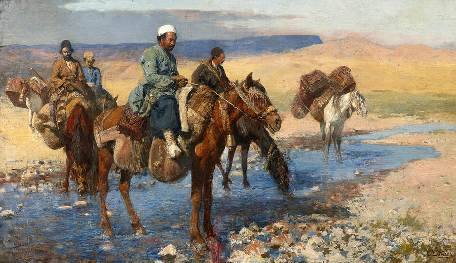 Horses at the Ford. Persia Painting by Edwin Lord Weeks