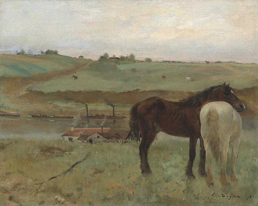 Edgar Degas Painting - Horses In A Meadow by Edgar Degas