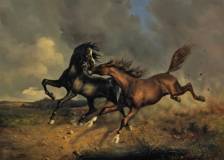 Horses in a Storm Painting by Rudolf Koller