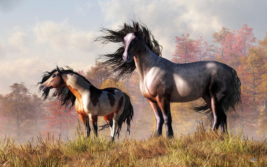 Horses in Fall Digital Art by Daniel Eskridge