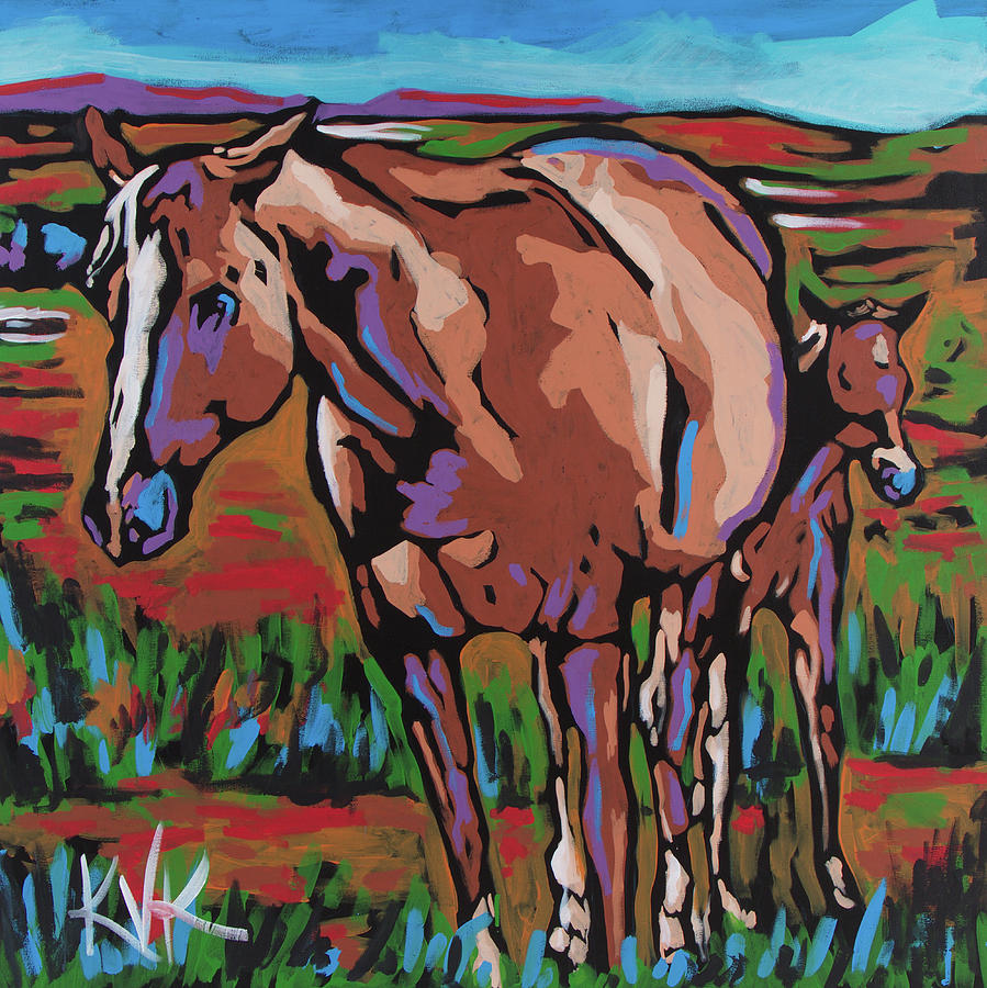 Horses in Montana Painting by Katia Von Kral