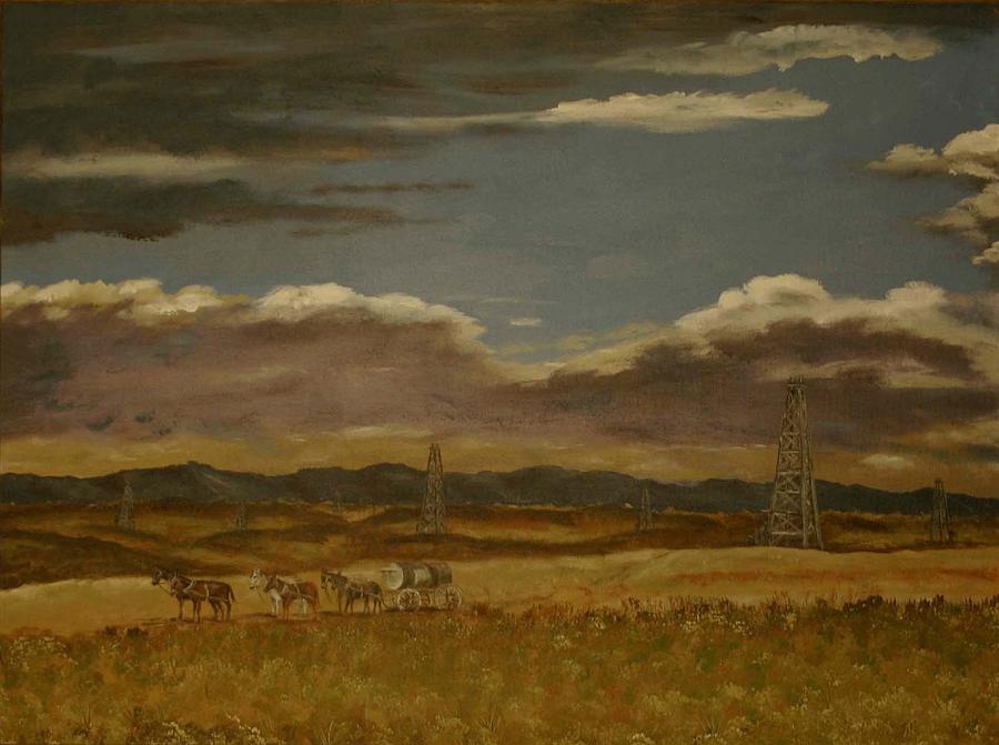 Horses in the Oil Filed Painting by Karen Peterson