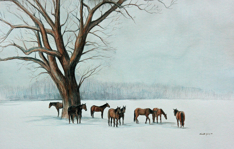 Horses in the Snow Painting by Charlotte Yealey