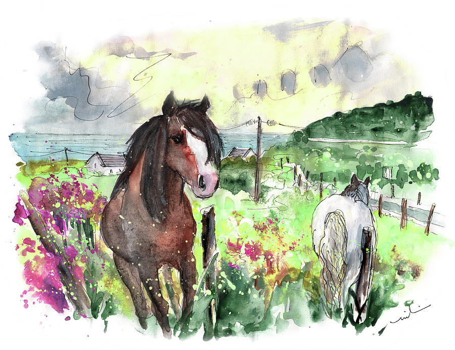 Horses On Llyn Peninsula In Wales Painting by Miki De Goodaboom