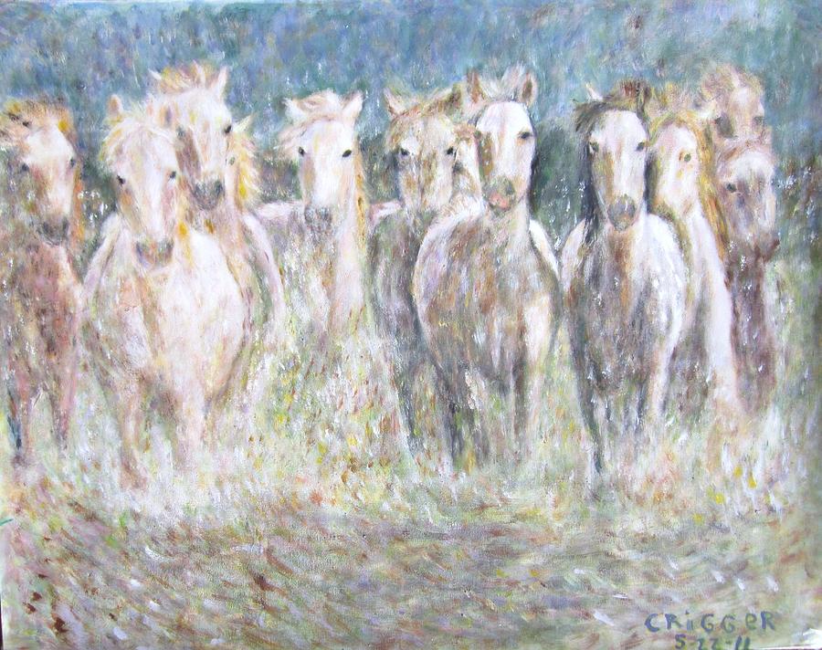 Impressionism Painting - Horses Running in Water by Glenda Crigger