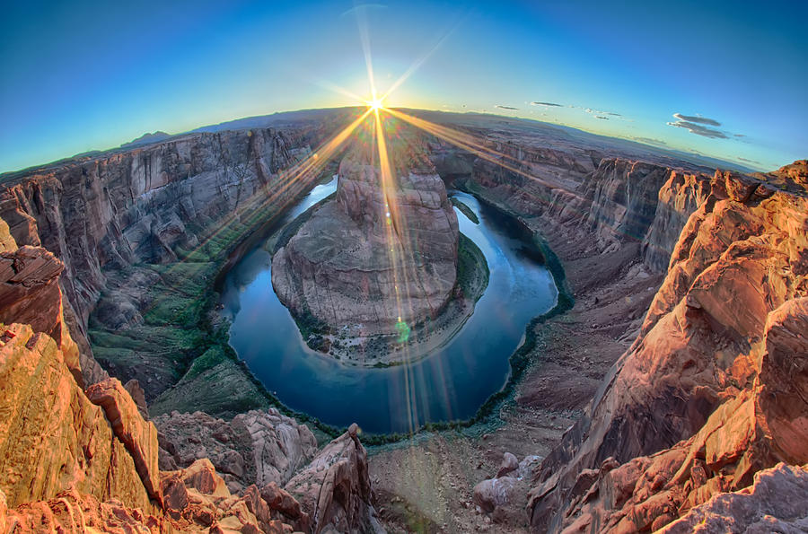 Horseshoe Bend At Sunset With Clear Sky And Colorado River Below Photograph by Alex Grichenko