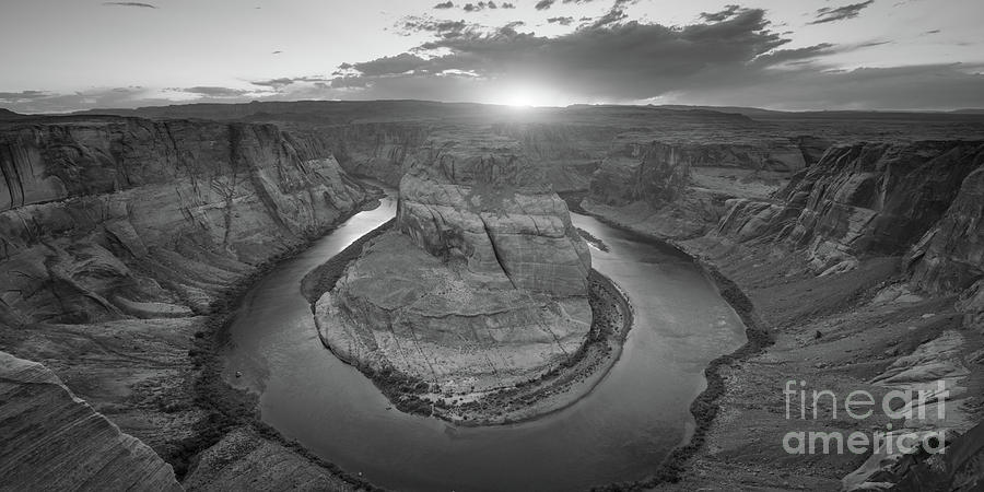 Horseshoe Bend Sunset Panorama BW Photograph by Michael Ver Sprill